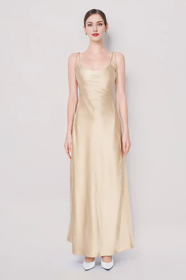 Vestido Weitese con tirantes finos de satén, largo hasta el suelo, sin mangas, elegante, cuello redondo, sin espalda, vestido de fiesta